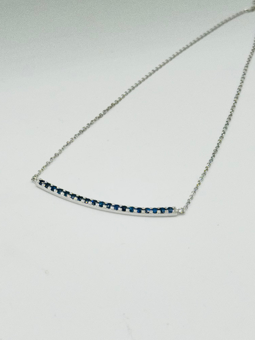 Delicate Blue Sapphire Necklace | 18K White Gold with Certification