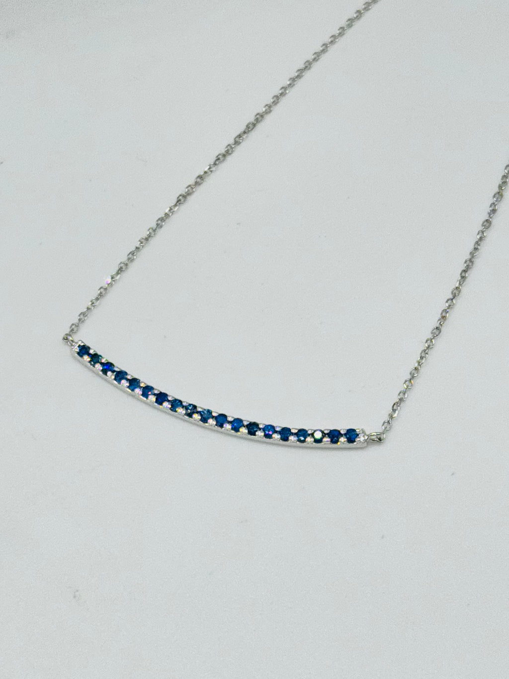 Delicate Blue Sapphire Necklace | 18K White Gold with Certification
