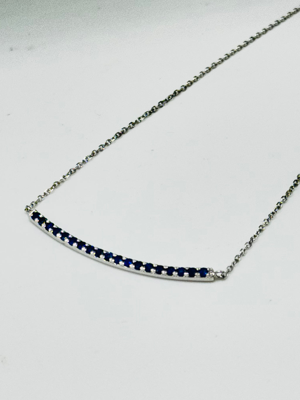 Delicate Blue Sapphire Necklace | 18K White Gold with Certification