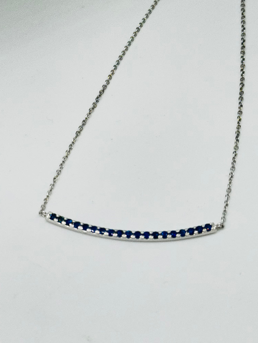 Delicate Blue Sapphire Necklace | 18K White Gold with Certification