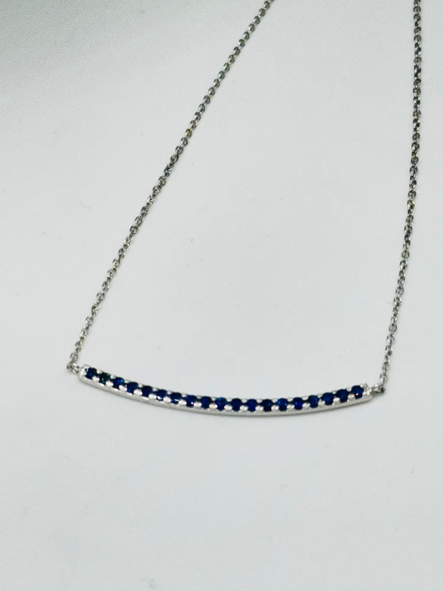 Delicate Blue Sapphire Necklace | 18K White Gold with Certification
