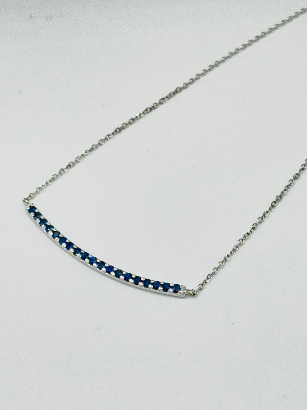 Delicate Blue Sapphire Necklace | 18K White Gold with Certification