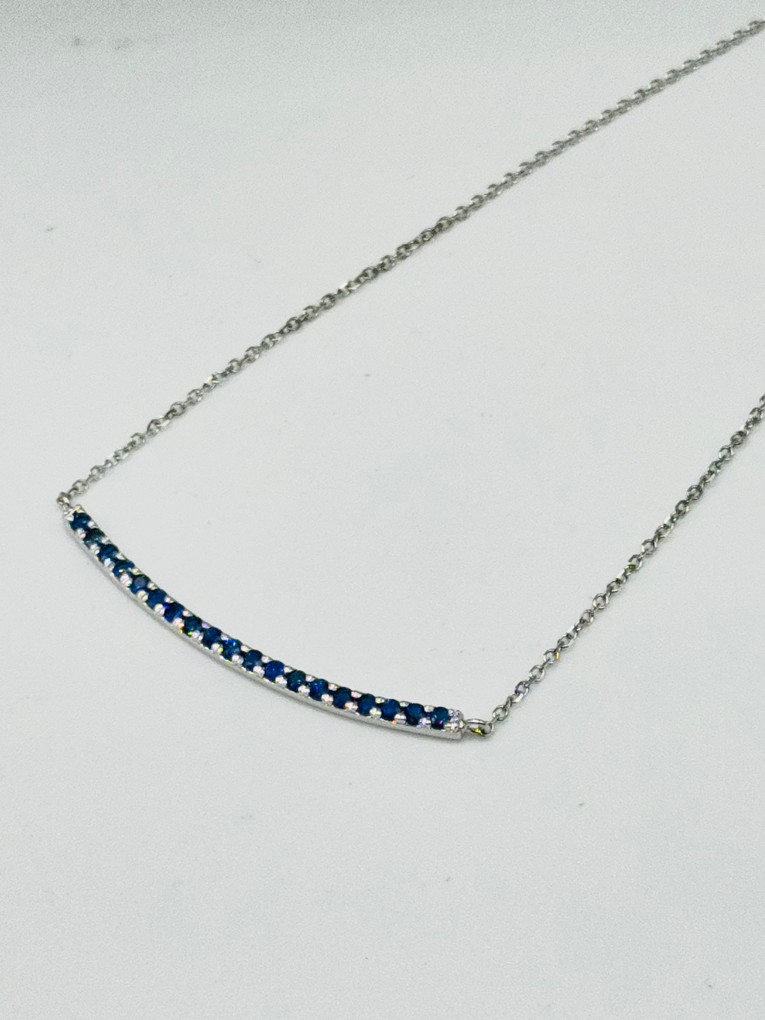 Delicate Blue Sapphire Necklace | 18K White Gold with Certification