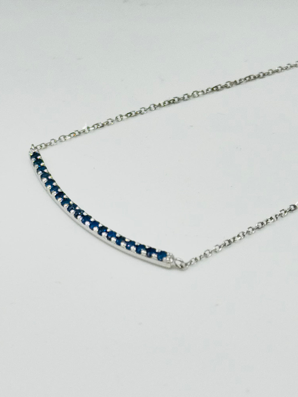 Delicate Blue Sapphire Necklace | 18K White Gold with Certification