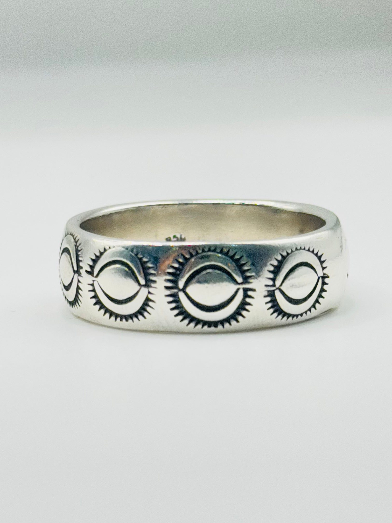 Handcrafted Men's Sterling Silver 950 Stamped Band Ring — Size 13