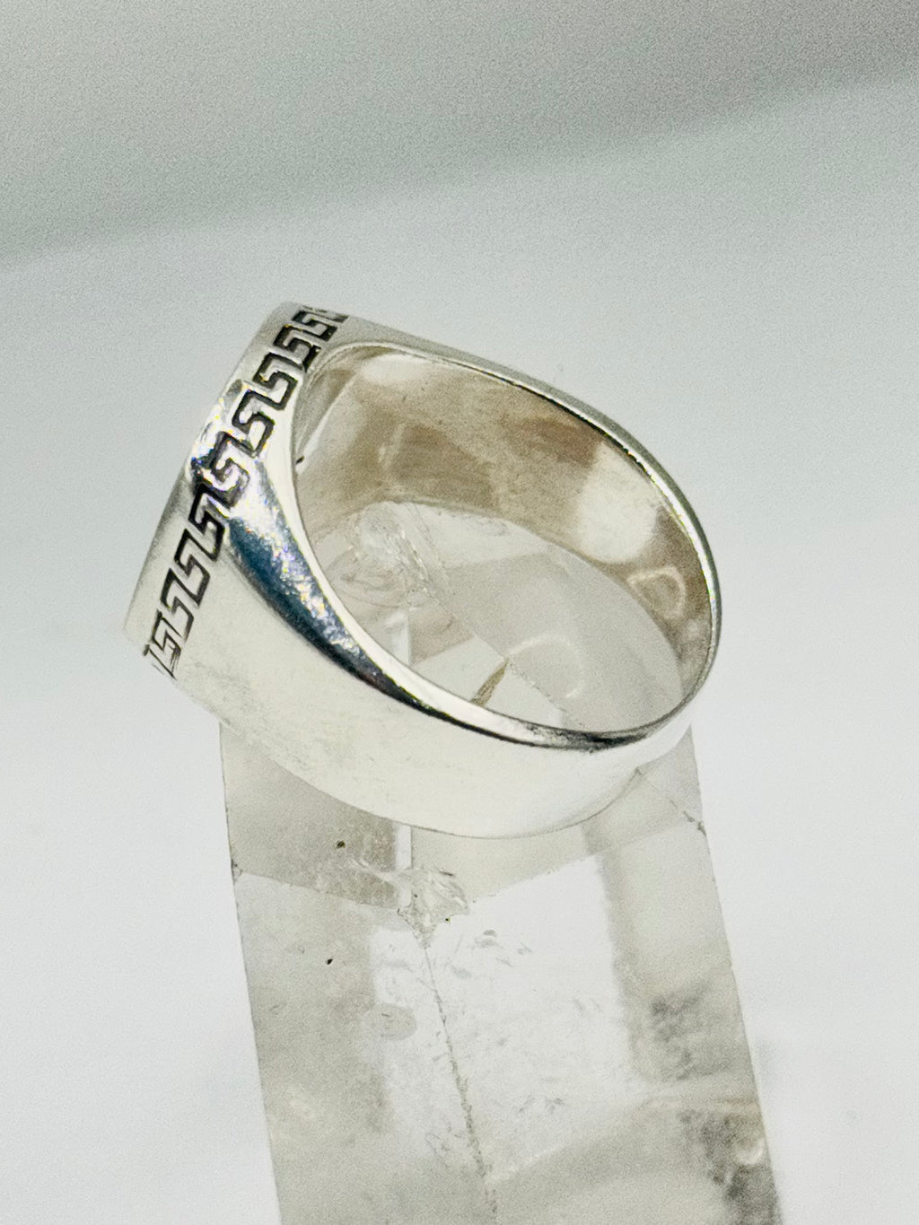 Handcrafted Sterling Silver 950 Rectangular Onyx Ring with Geometric Border Detail