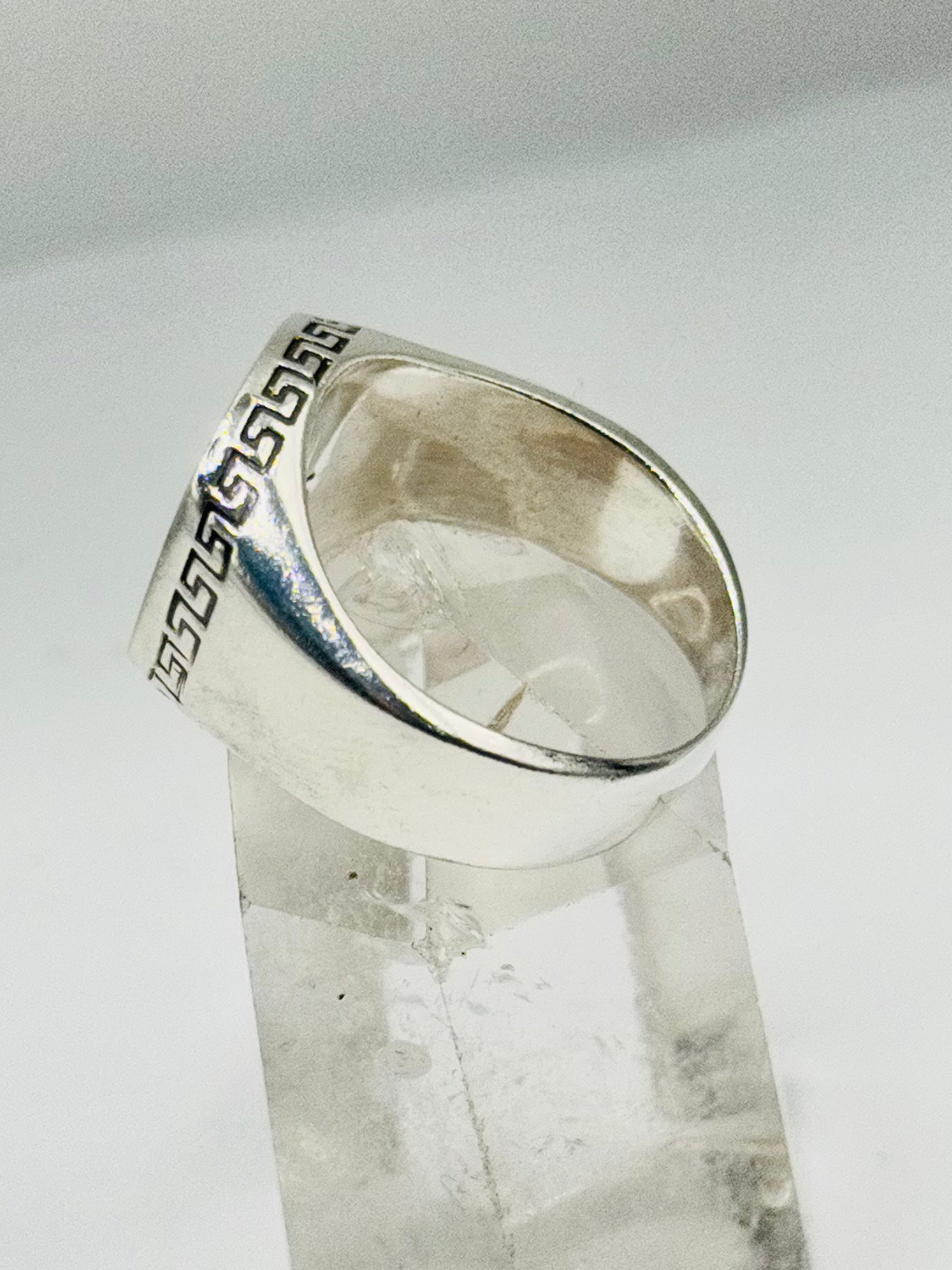 Handcrafted Sterling Silver 950 Rectangular Onyx Ring with Geometric Border Detail