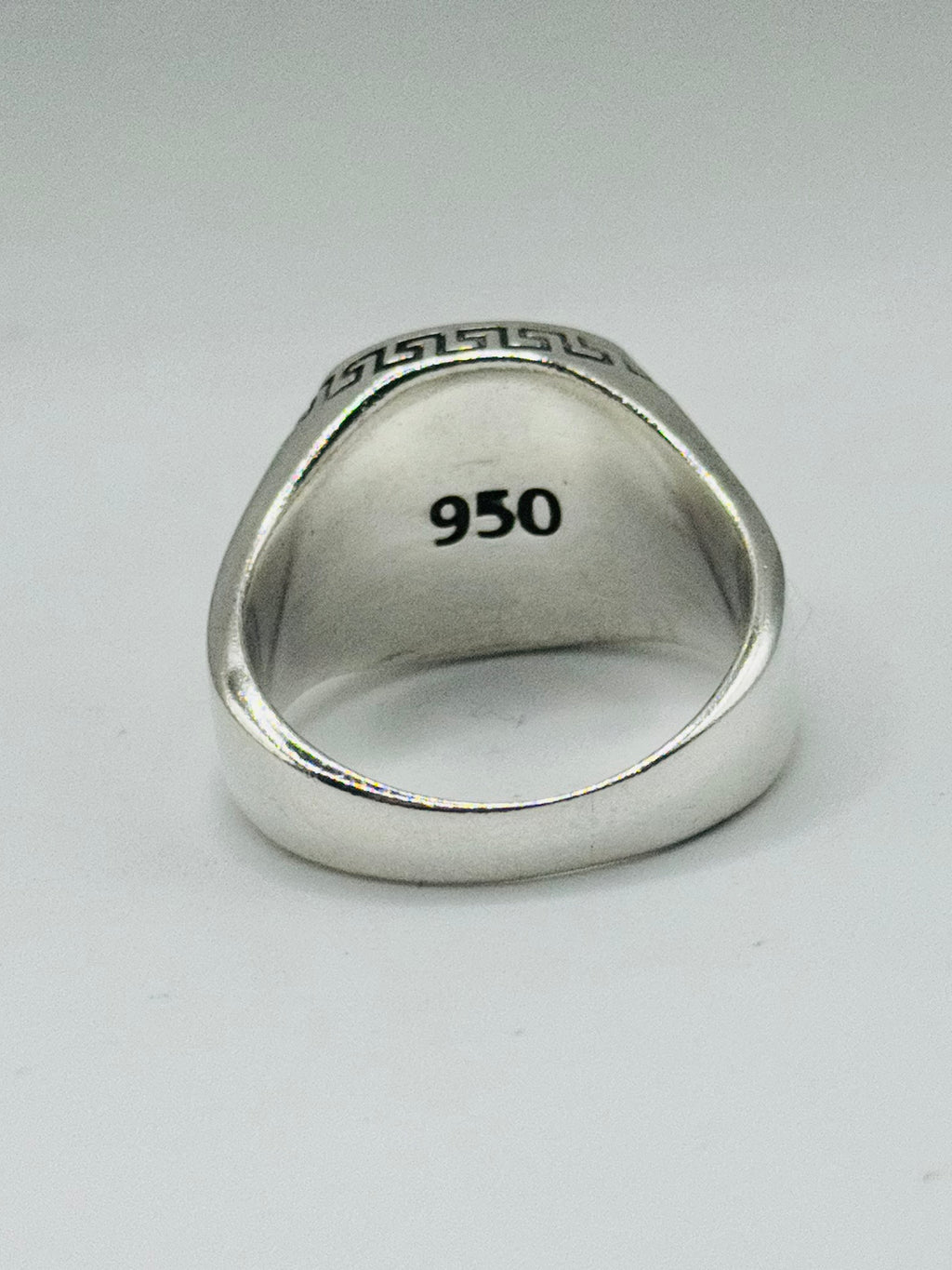 Handcrafted Sterling Silver 950 Rectangular Onyx Ring with Geometric Border Detail