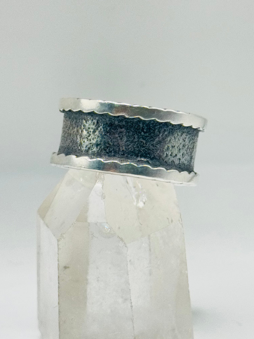 Sterling Silver 950 Wide Black Band Ring with Edge Detail