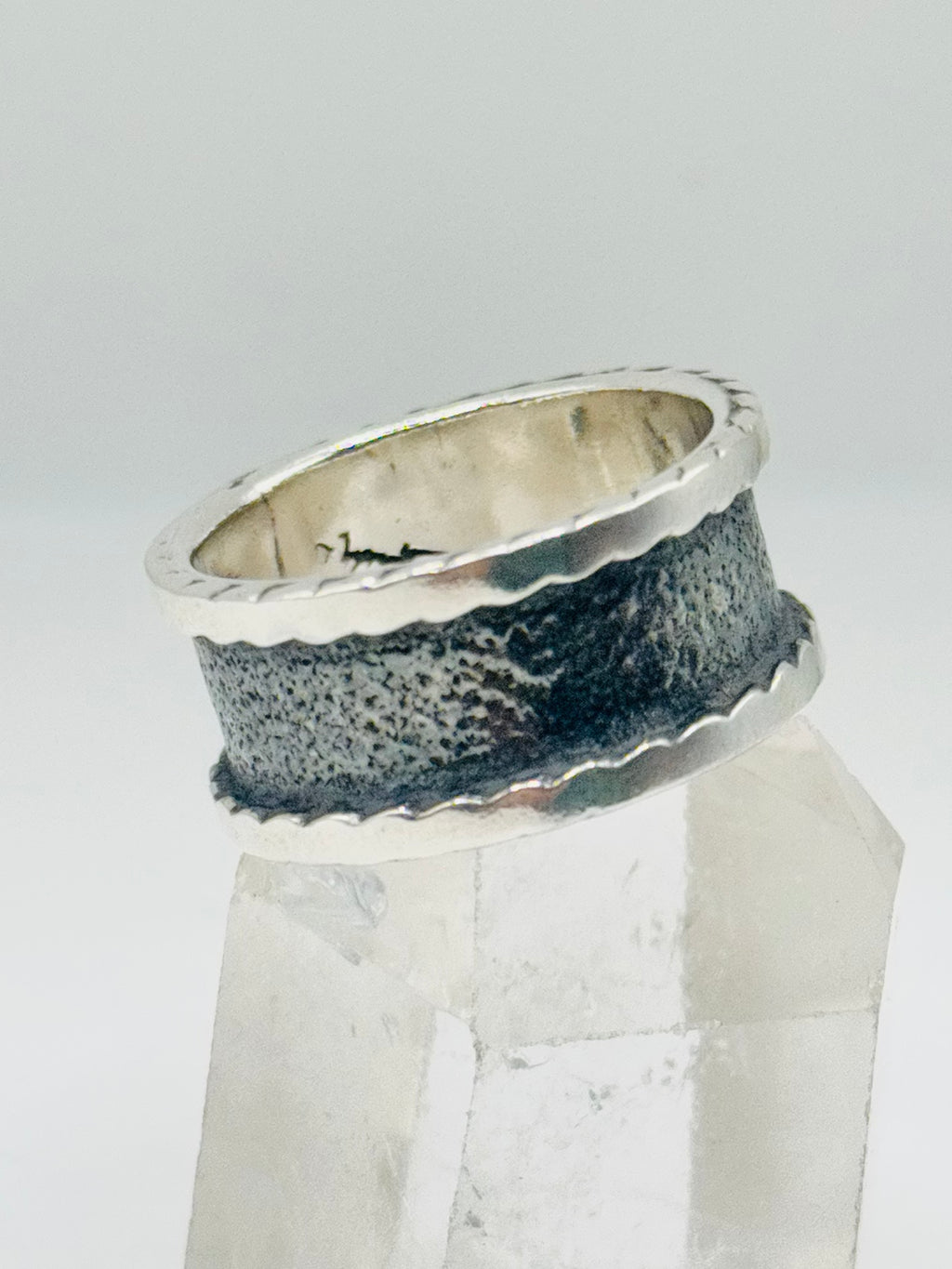 Sterling Silver 950 Wide Black Band Ring with Edge Detail