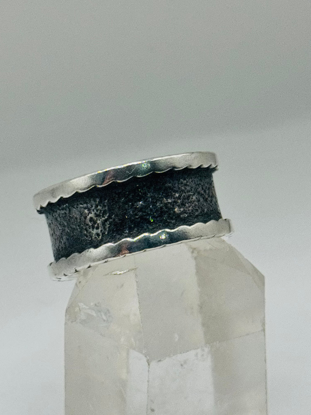 Sterling Silver 950 Wide Black Band Ring with Edge Detail