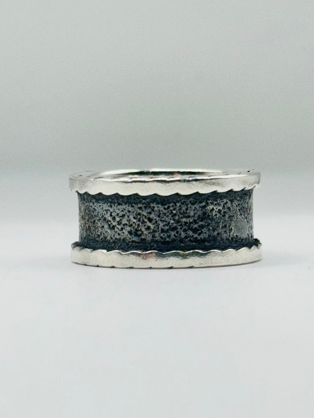 Sterling Silver 950 Wide Black Band Ring with Edge Detail