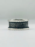 Sterling Silver 950 Wide Black Band Ring with Edge Detail
