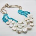 Long Pearl and Amazonite Bead Necklace