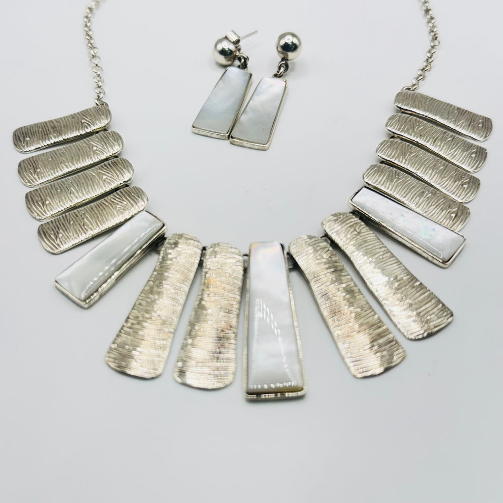 Handmade 950 Sterling Silver and Mother-of-Pearl Necklace Set