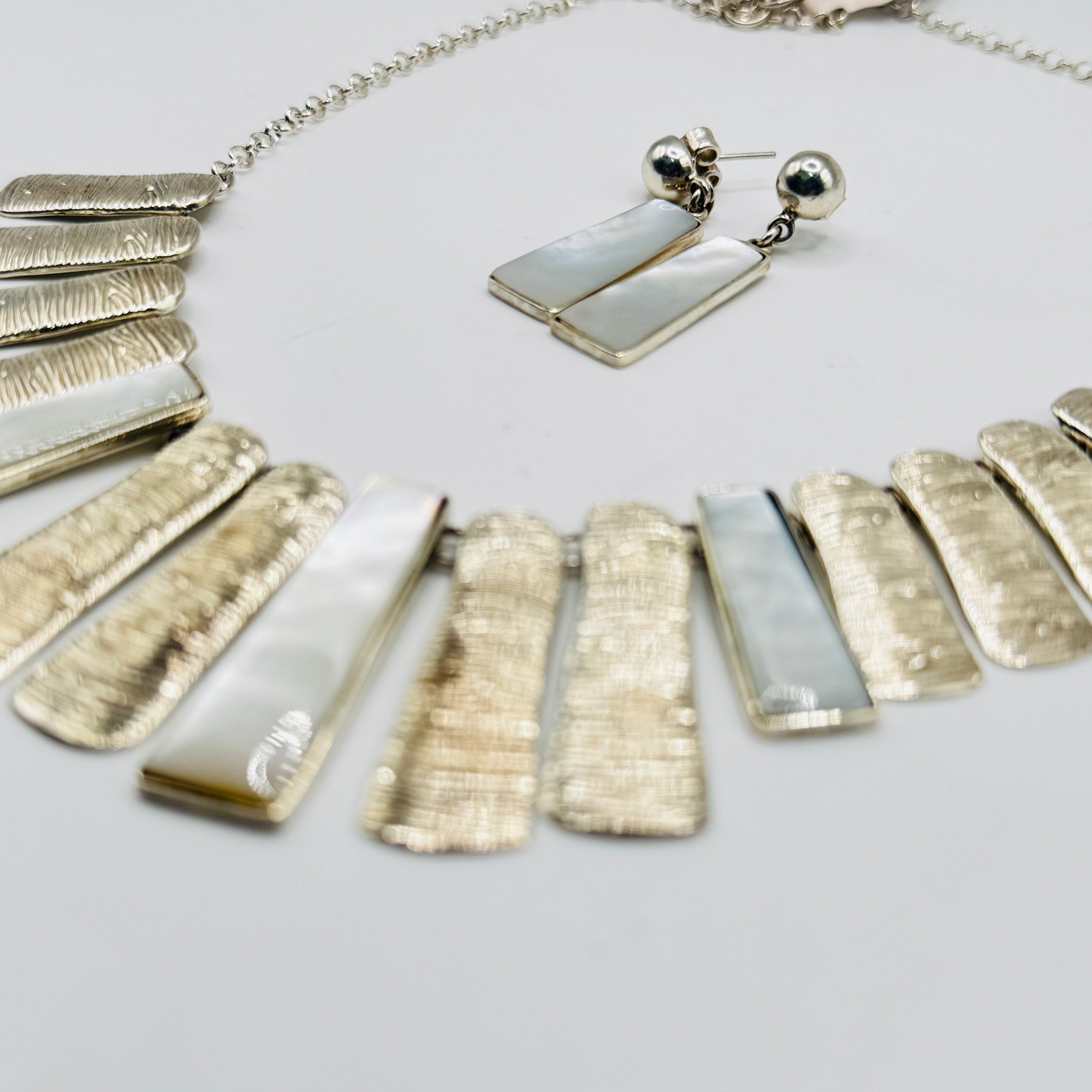 Handmade 950 Sterling Silver and Mother-of-Pearl Necklace Set