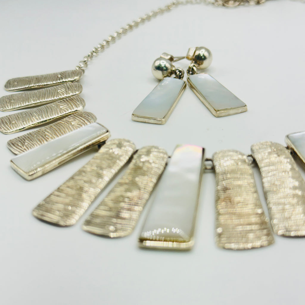 Handmade 950 Sterling Silver and Mother-of-Pearl Necklace Set