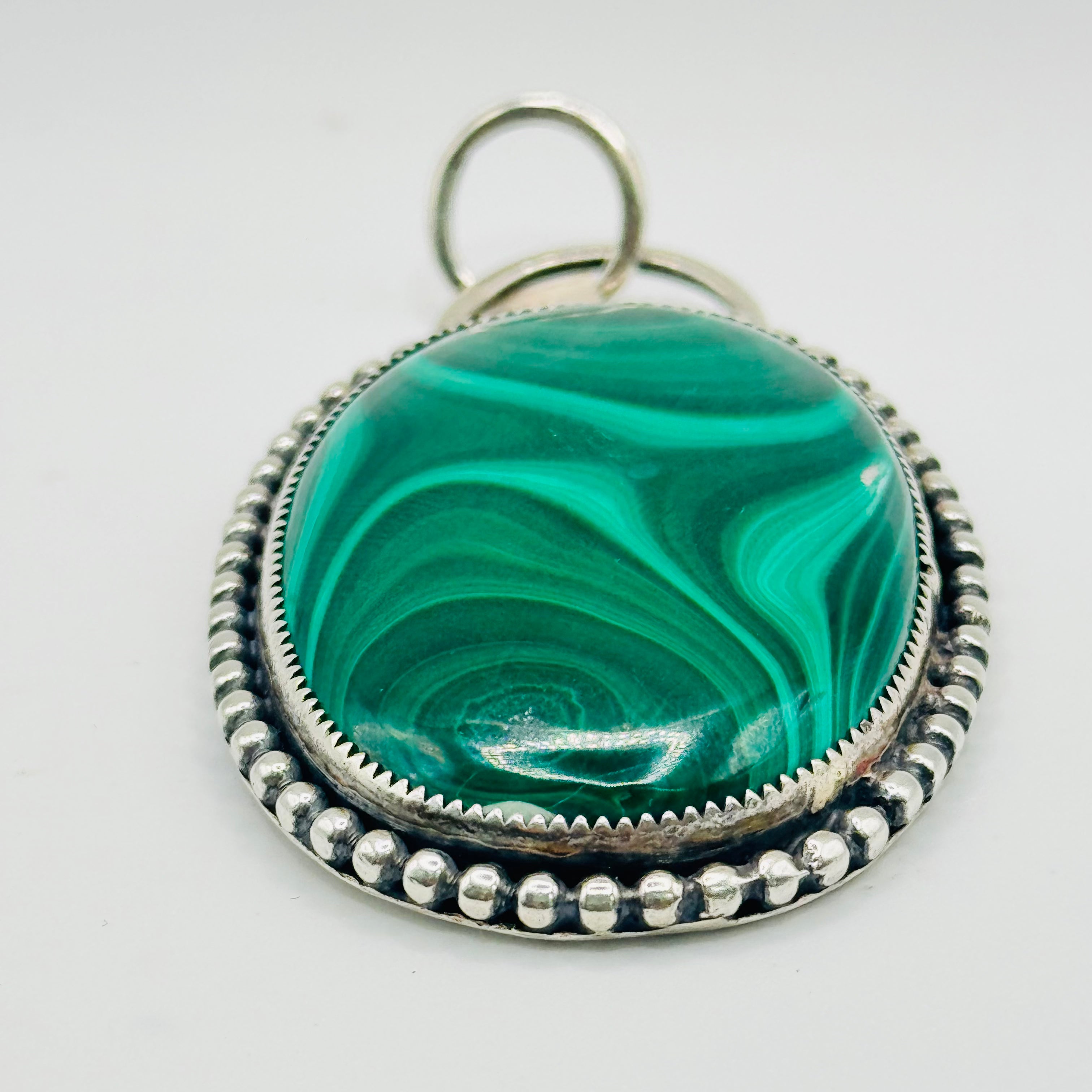 Handmade 950 Sterling Silver Pendant with Natural Malachite