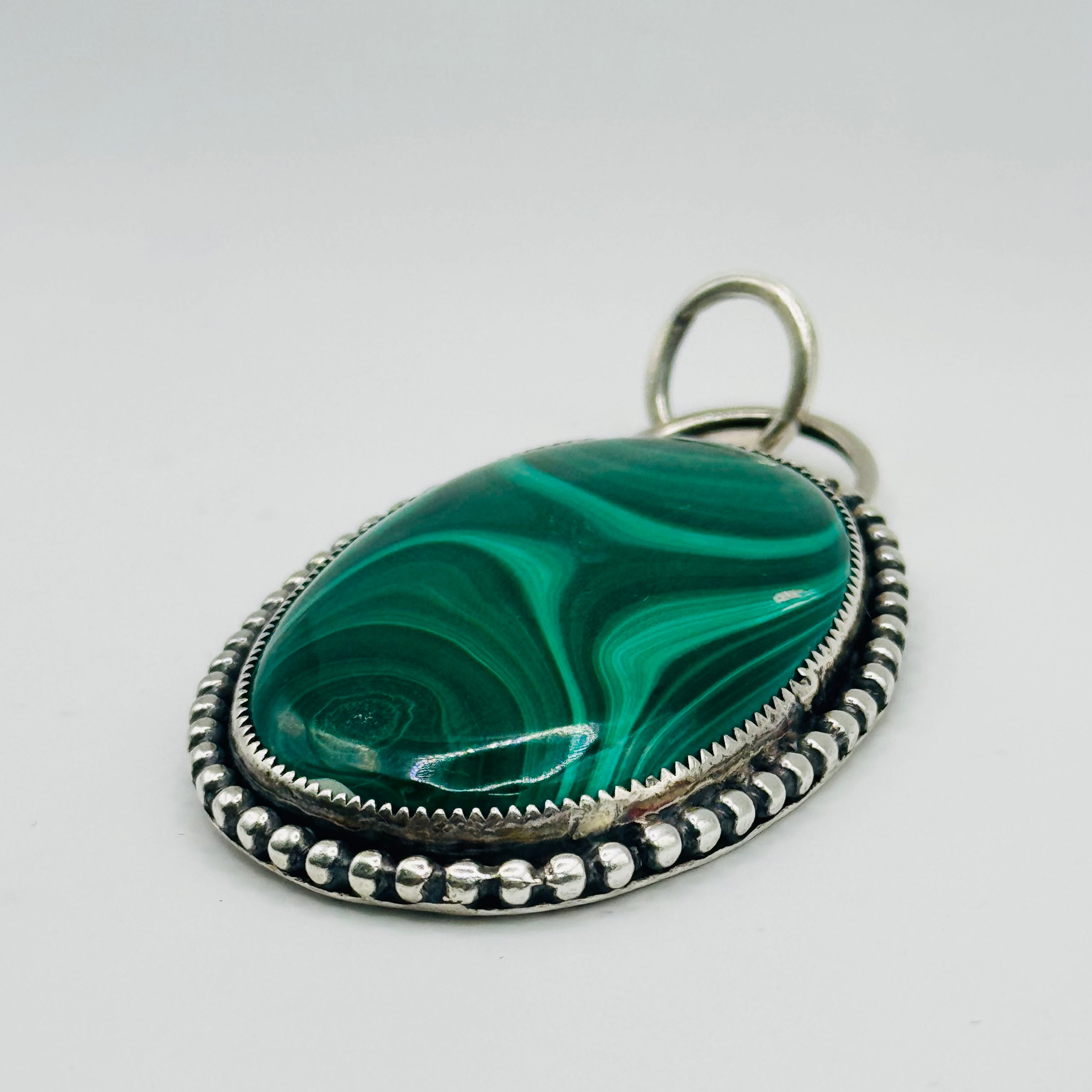 Handmade 950 Sterling Silver Pendant with Natural Malachite