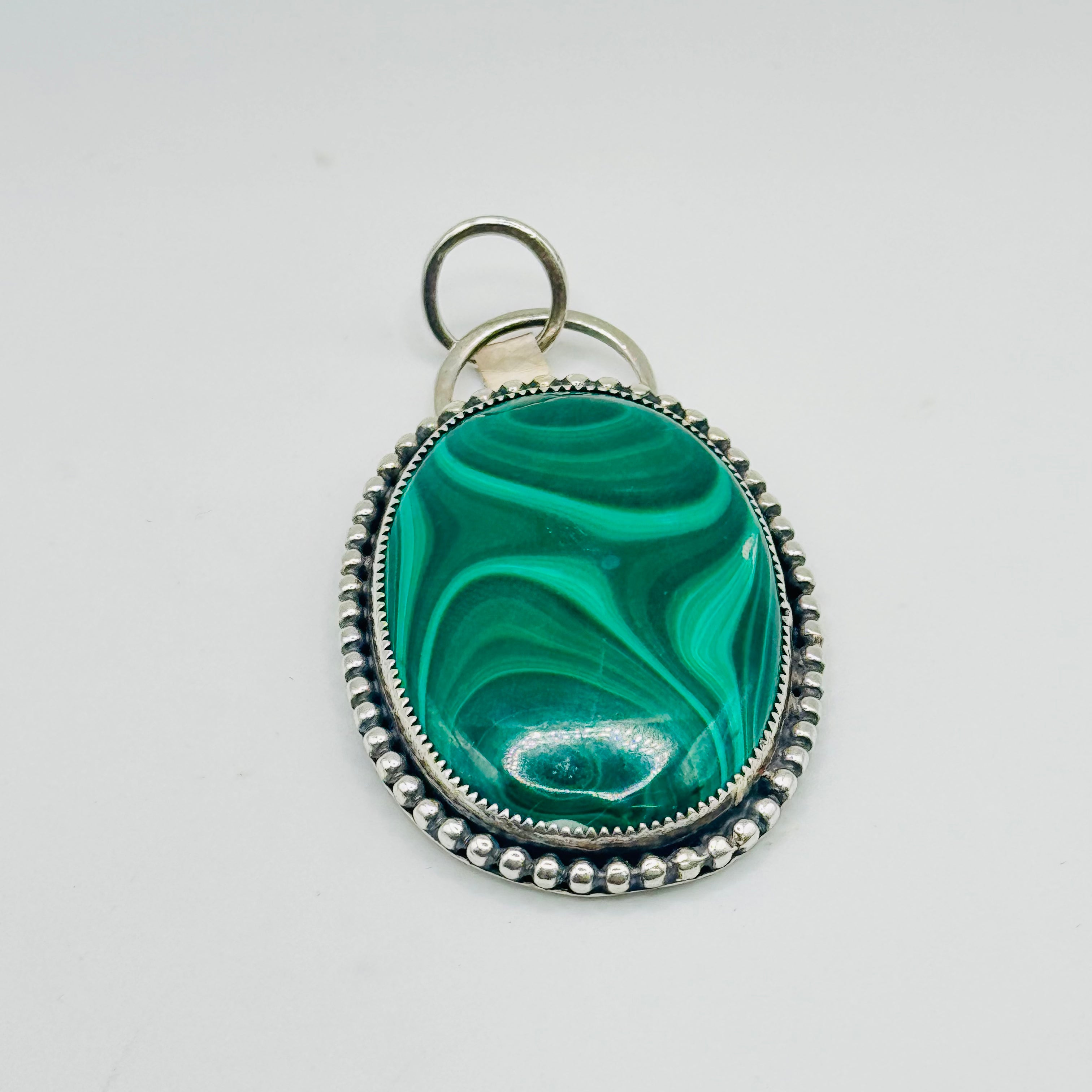 Handmade 950 Sterling Silver Pendant with Natural Malachite