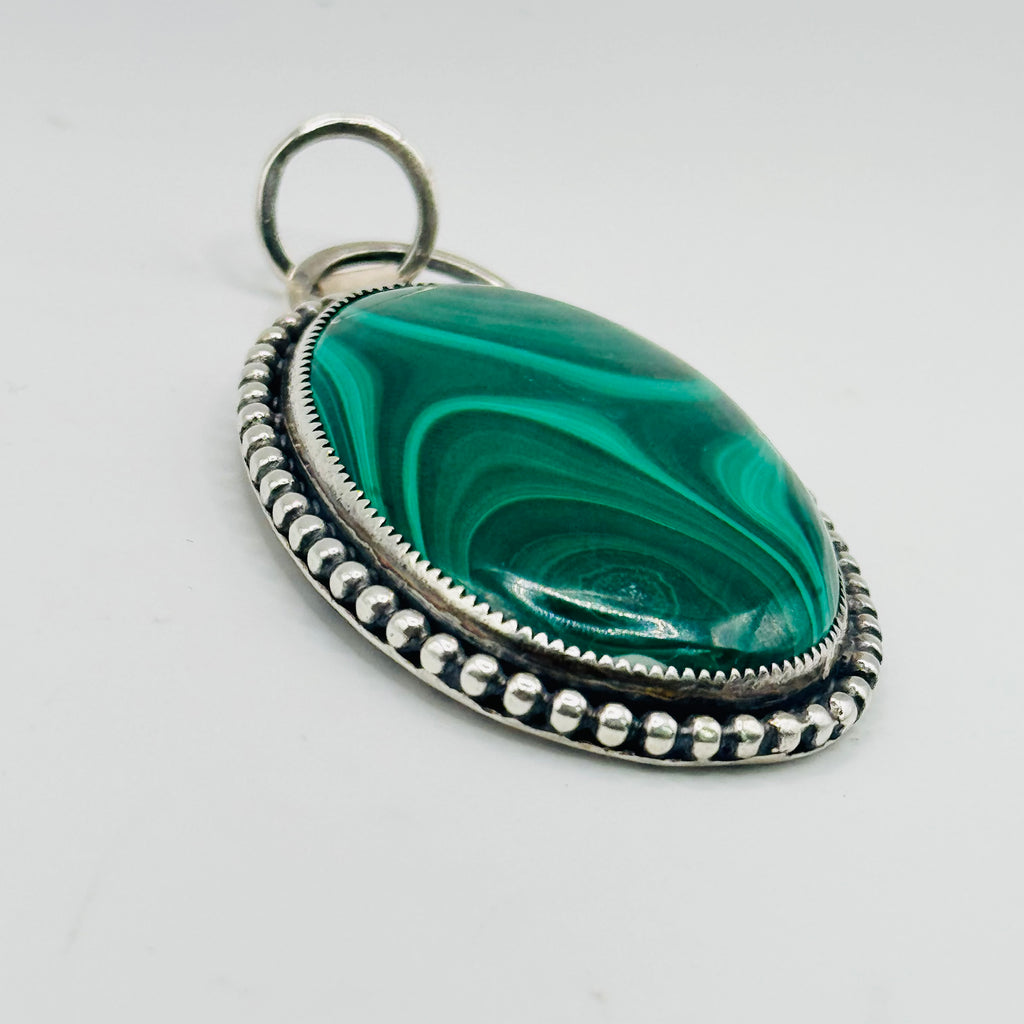 Handmade 950 Sterling Silver Pendant with Natural Malachite