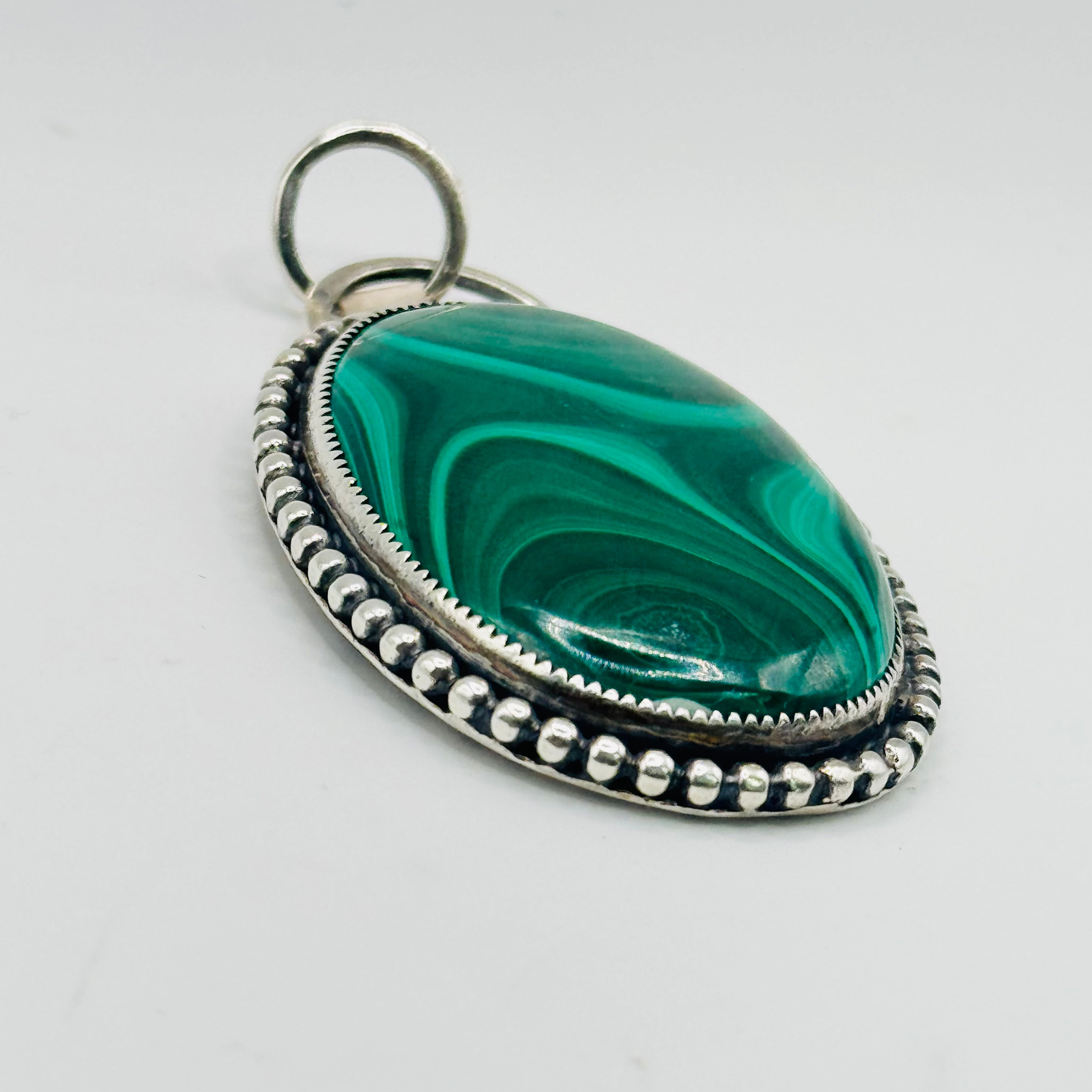 Handmade 950 Sterling Silver Pendant with Natural Malachite