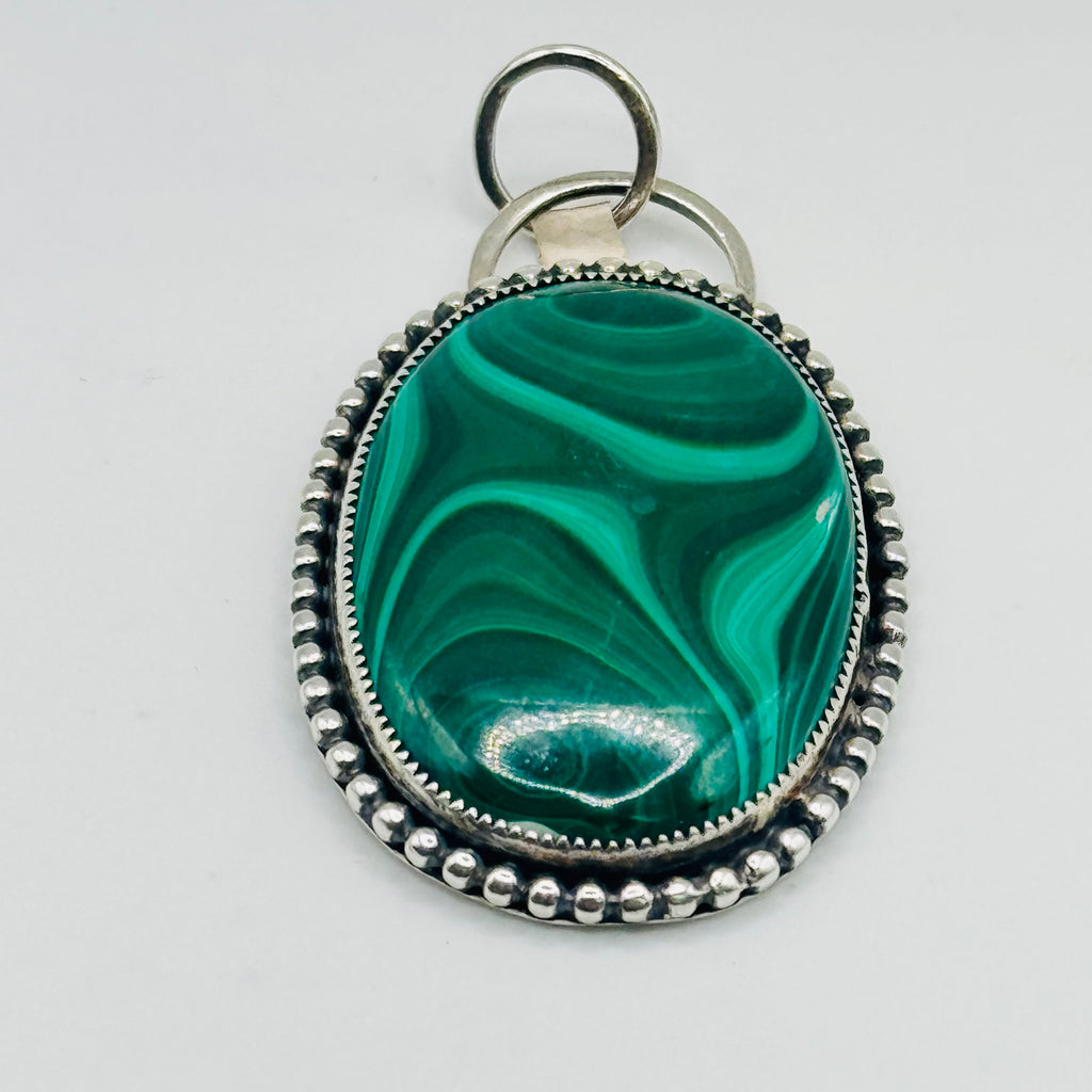 Handmade 950 Sterling Silver Pendant with Natural Malachite