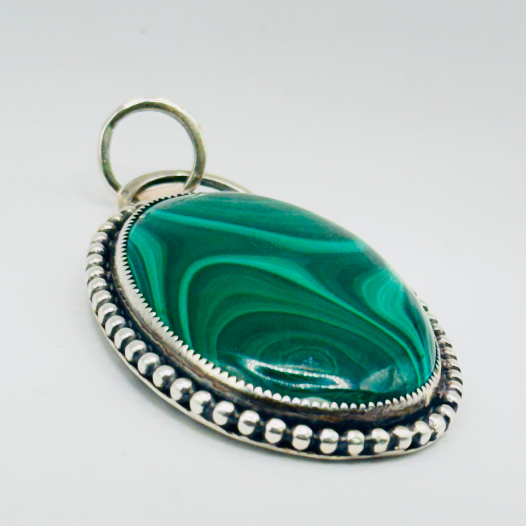 Handmade 950 Sterling Silver Pendant with Natural Malachite