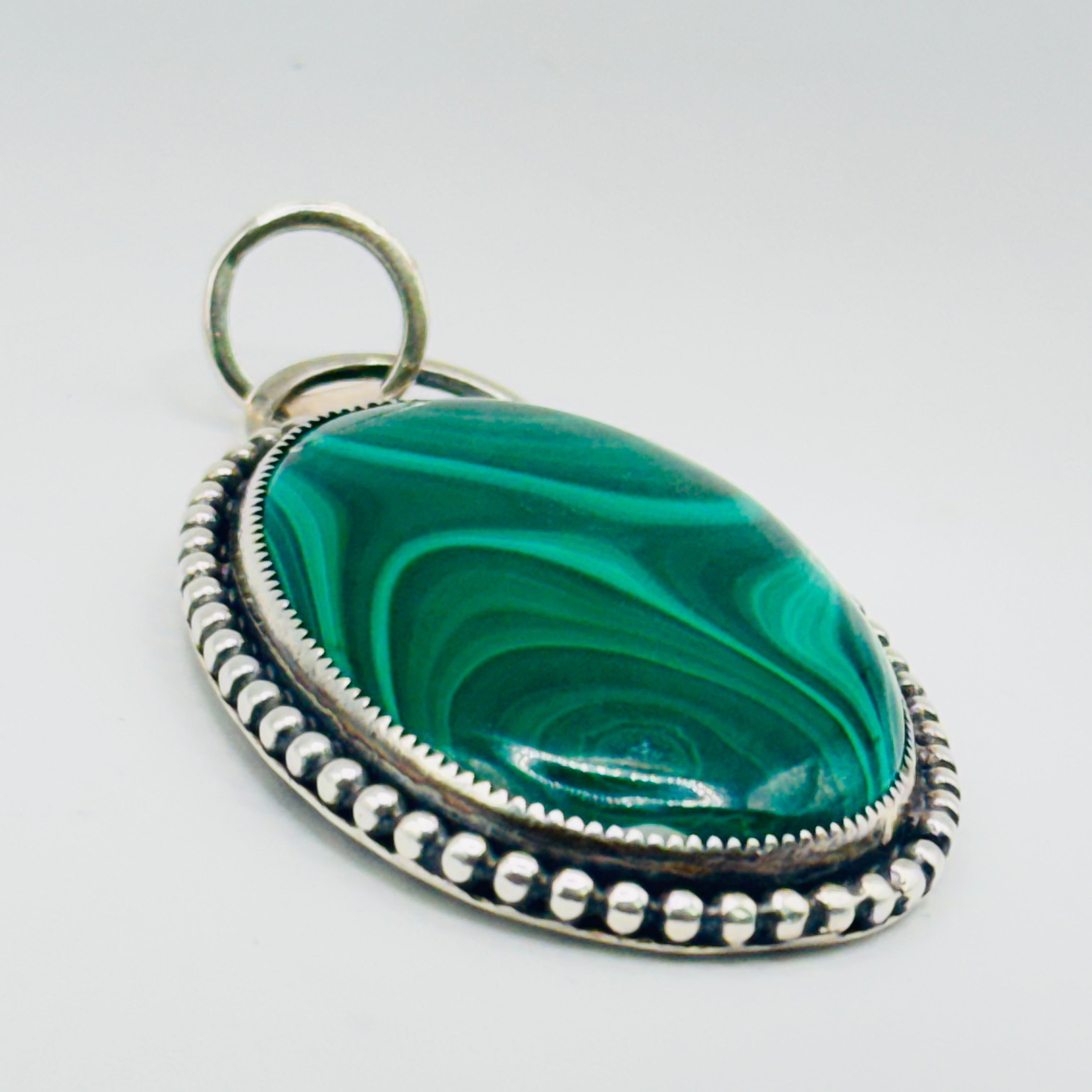 Handmade 950 Sterling Silver Pendant with Natural Malachite