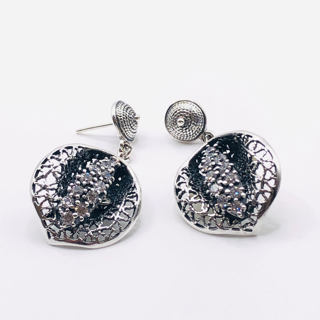 Handmade Long Drop Earrings | 950 Sterling Silver & Cubic Zirconia