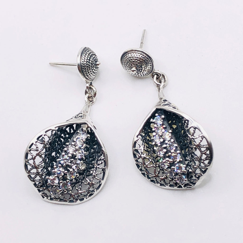 Handmade Long Drop Earrings | 950 Sterling Silver & Cubic Zirconia