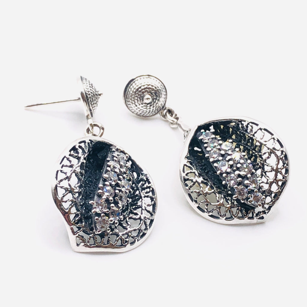 Handmade Long Drop Earrings | 950 Sterling Silver & Cubic Zirconia