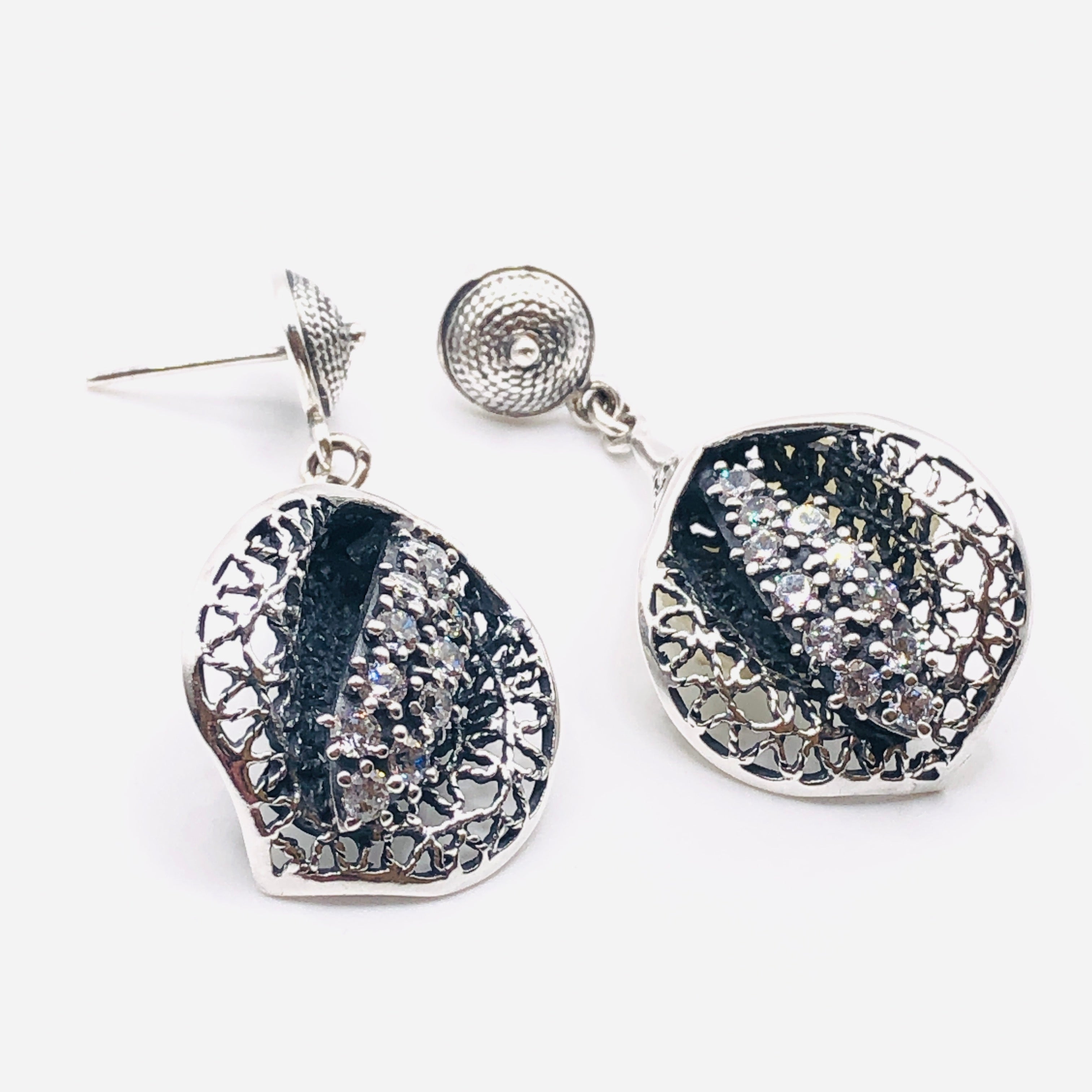 Handmade Long Drop Earrings | 950 Sterling Silver & Cubic Zirconia
