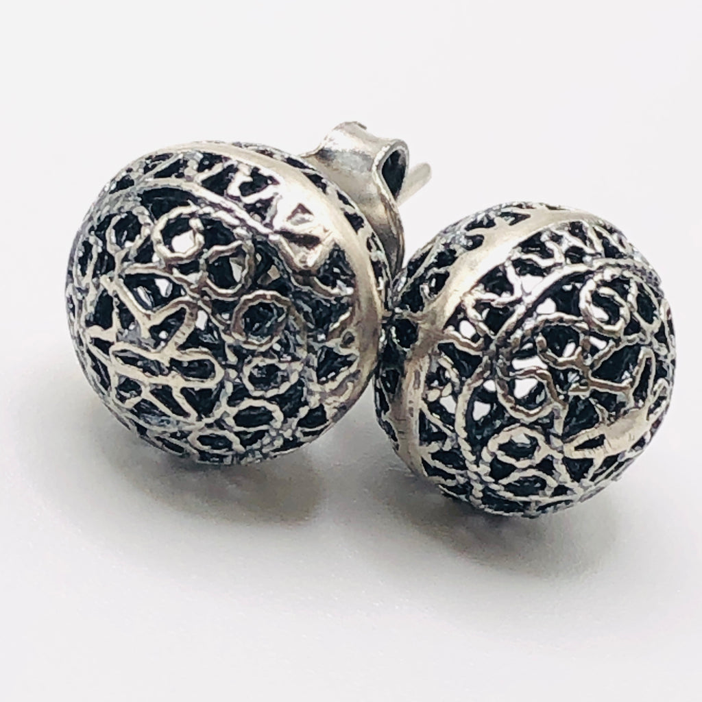 Handmade Round Filigree Stud Earrings | 950 Sterling Silver
