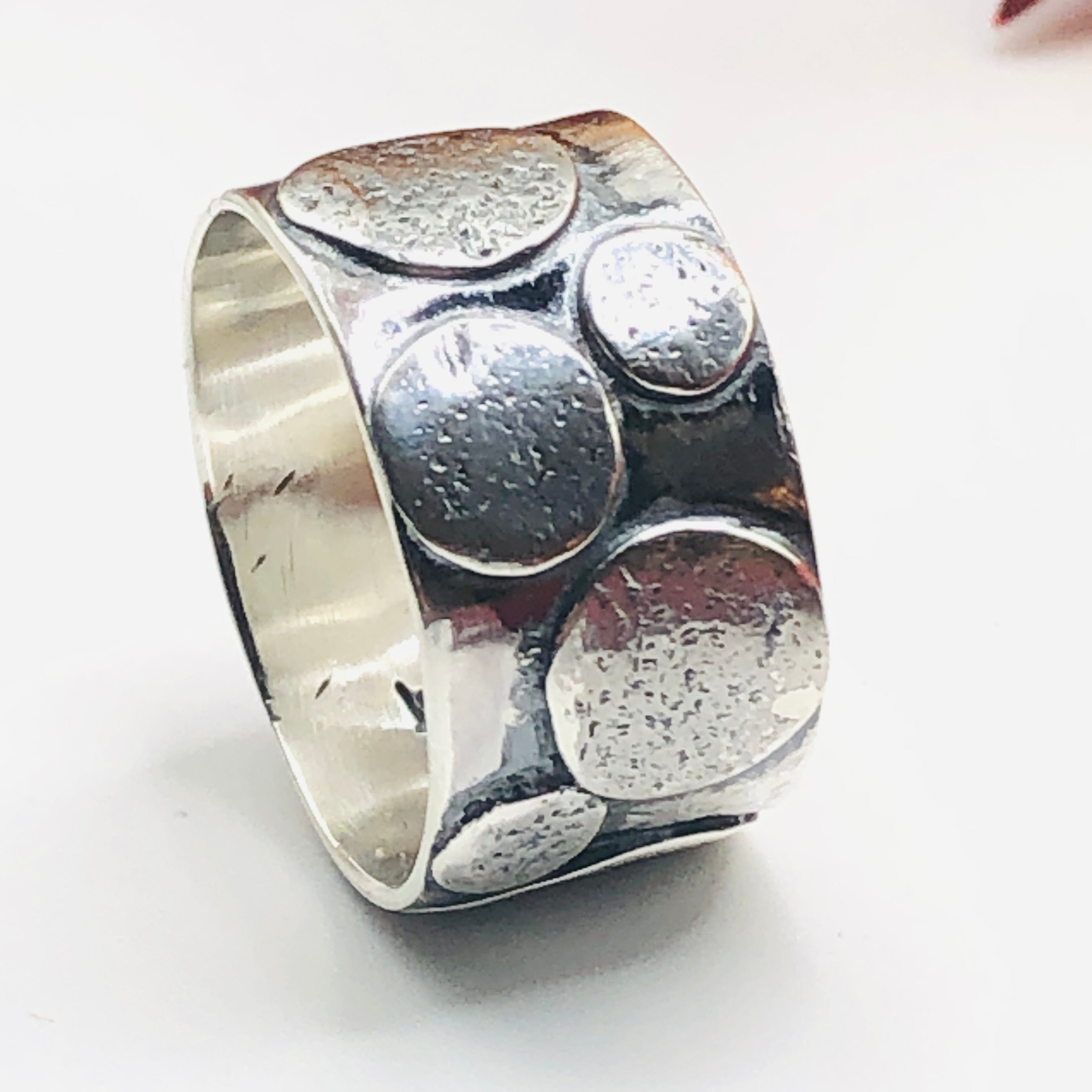 Handmade Ring with Soldered Circles | 950 Sterling Silver