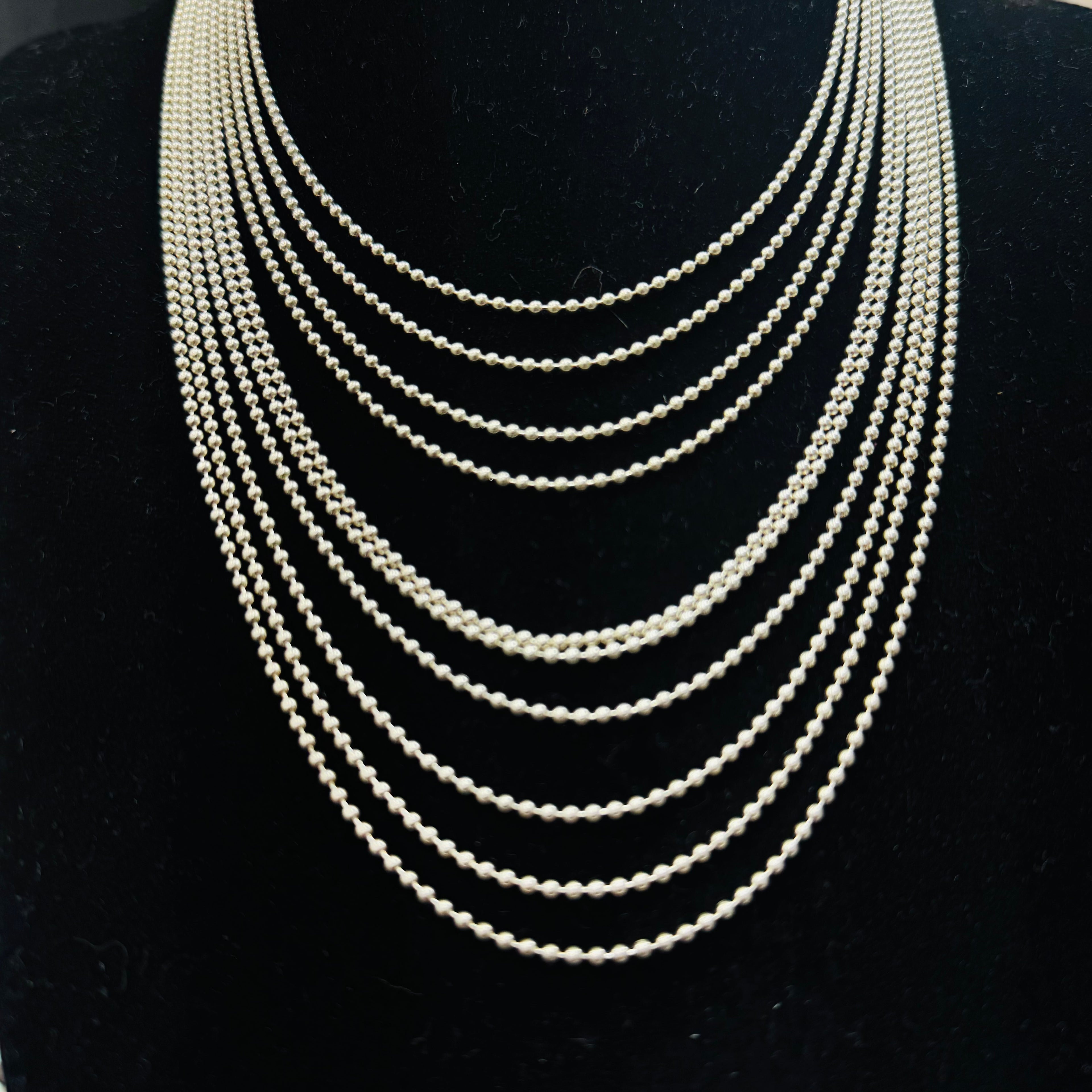 Long 950 Sterling Silver Beaded Necklace