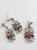 Handmade Earring & Pendant Set | 950 Sterling Silver & Rose Quartz